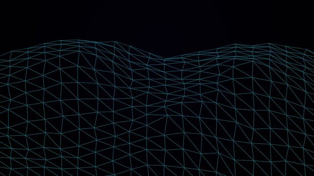 Abstract 3D geometric terrain changing from wireframe mesh to vibrant neon colors. Ideal for technology web design, gaming backgrounds, sci-fi presentations, and data visualization concept videos.