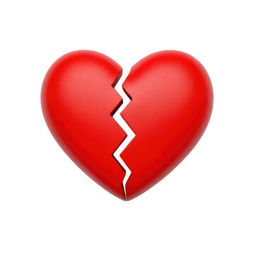 A bright red broken heart symbol icon isolated on white background