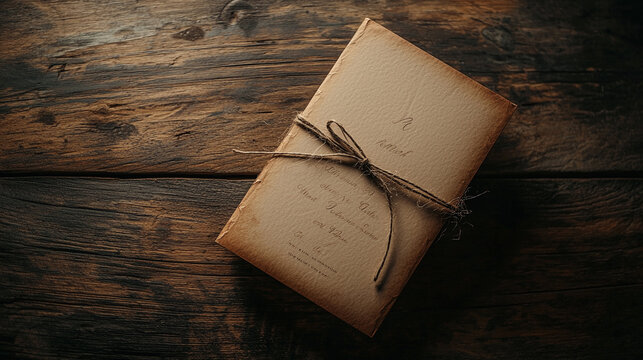 Vintage tied letters on rustic wood