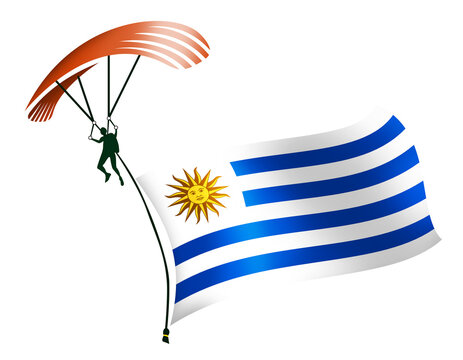 A skydiver, A paratrooper, A parachutist carrying a flag of Uruguay