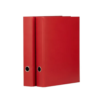 Two red office ring binders for documents isolated on white background