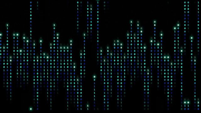 Digital code cascades down a black background in a seamless data stream