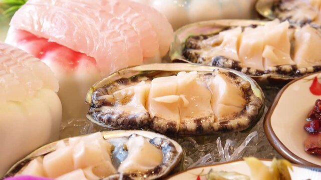 Korean Abalone Course Meal Abalone Galbijjim Abalone Sashimi Preparation Seafood Table Korea 전복 한정식 전복갈비찜 전복회 손질 수산물 상차림 한국