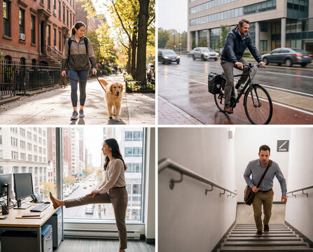 People integrating physical activity into daily urban life