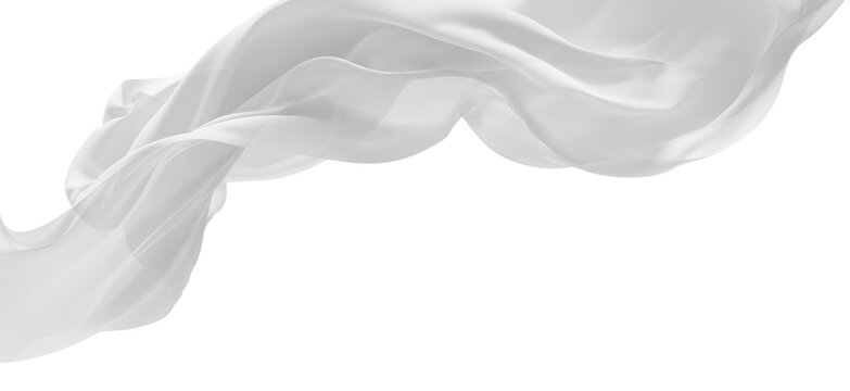 White sheer chiffon fabric flowing isolated on transparent background with copy space 3D render