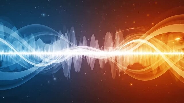 Abstract sound wave visualization in vibrant orange and blue color scheme