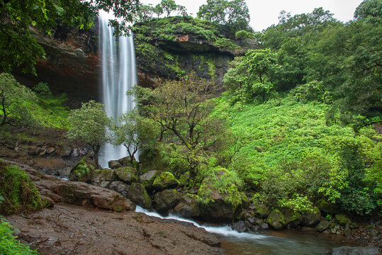 Vasundhara Waterfall, A massive, roaring, spectacular seasonal waterfall, Bhandardara, Maharashtra, India