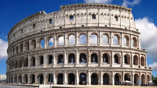 Iconic Colosseum ancient amphitheater under blue sky in Rome Italy
Italy Rome colosseum time lapse
Ancient Colosseum Amphitheater in Rome, Italy, Architectural Landmark