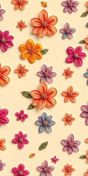 Delicate interlocking flower patterns on a cream-colored background, minimalist, elegant