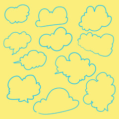 Fototapeta premium Hand Drawn Cute Blue Lineart Cloud Set for Sky Weather Nursery and Whimsical Design Elements