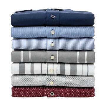 Stack of folded colorful mens shirts isolated on white background