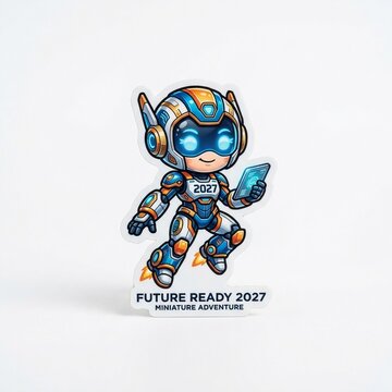 Blue futuristic chibi robot sticker