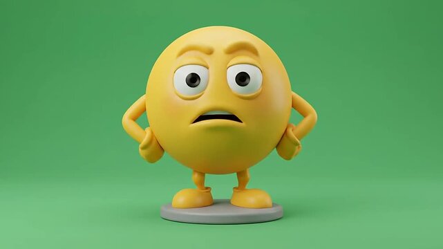 3d emoticon with grumpy and sad expressions on green background