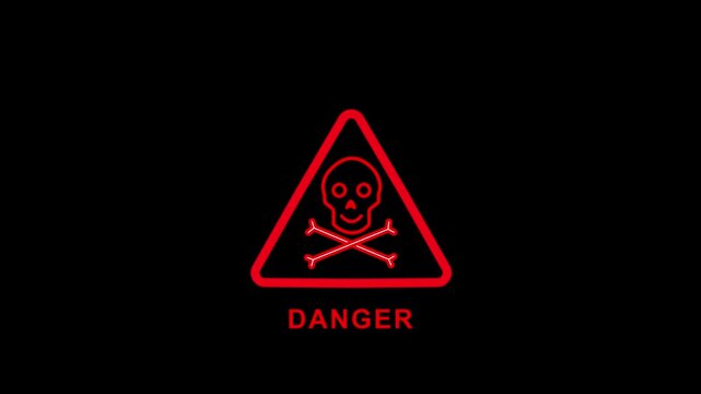 sign of danger to life, Danger skull animated pulsing warning symbol icon, safety hazard warning, death warning symbol, 4k video