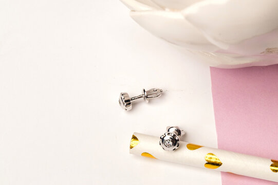 Elegant jewelry set. Jewellery set with gemstones. Product still life concept. Ring, necklace and earrings.