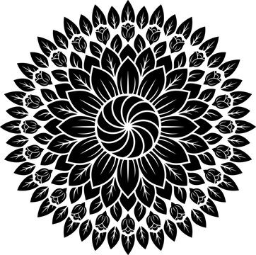 Mandala vector illustration with floral sunflower and rose pattern