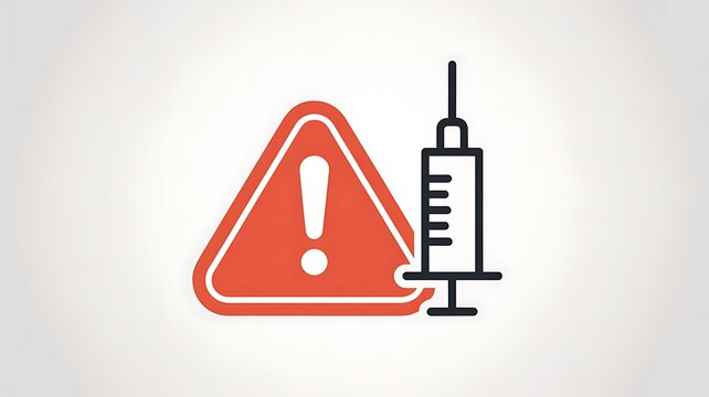 Warning sign with syringe icon for medical risk alert