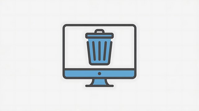 Computer monitor icon with a trash bin symbol