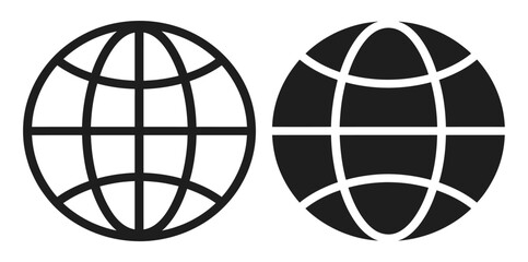 Obraz premium Globe icons simple black vector set representing worldwide communication and global travel business concept for web design and navigation.