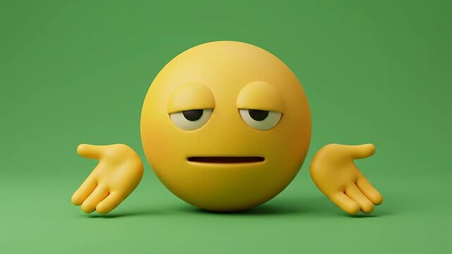 3d emoticon shrugging with hands up on green background