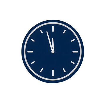 A wall clock near midnight, flat vector illustration, midnight navy with silver highlights