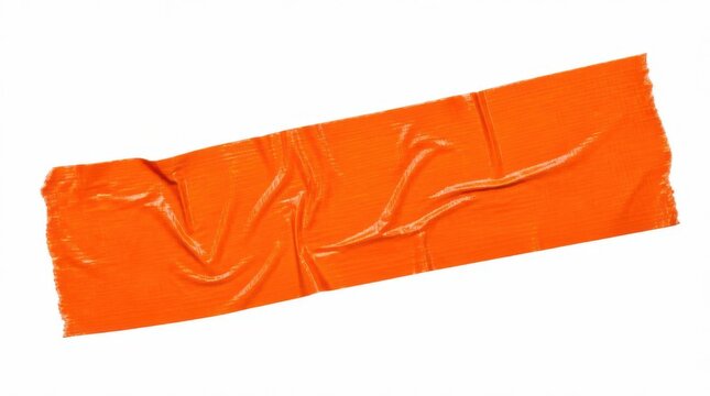 A bright orange strip of adhesive tape, displaying a crumpled texture and slightly torn edges, presents a vibrant visual element perfect for crafting, repairs, or artistic projects, offering