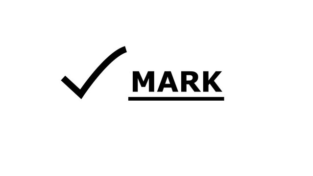 Black check mark symbol next to underlined mark text representing confirmation or validation