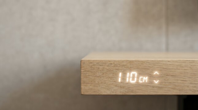 Editorial Smart Standing Desk with Invisible LED Touch Sensor on Oak Wood