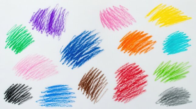 Various colorful crayon scribbles representing a vibrant spectrum of hues are artfully arranged across a textured paper surface, showcasing a playful and expressive artistic application