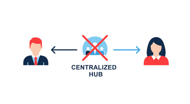 Decentralization and Peer-to-Peer Communication Concept Illustration Removing Centralized Middleman