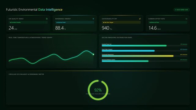 Futuristic Data Dashboard UI: Environmental Intelligence Analytics with Charts and Graphs