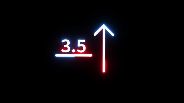 Neon arrow points up next to 3.5 number with red and blue glow effect on black background