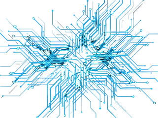 Obraz premium Abstract futuristic circuit board pattern background featuring digital technology, cyber microchip network, data processing lines, and artificial intelligence connectivity concept