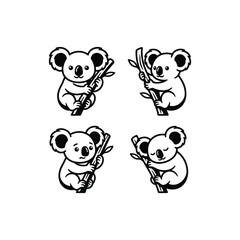 Obraz premium Cute Koala Illustrations Set with Eucalyptus Branches.