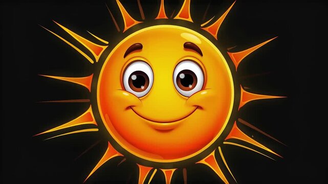 Cheerful Animated Sun Emoji Winking and Smiling Against Black Background Cinematic Motion Graphic