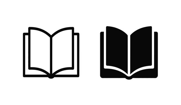 Open book outline and solid icons for education literacy and library branding materials for students and readers.