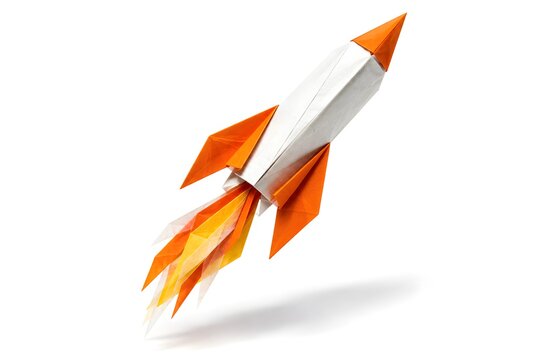 Sleek Origami Paper Rocket with Layered Folded Exhaust Flames