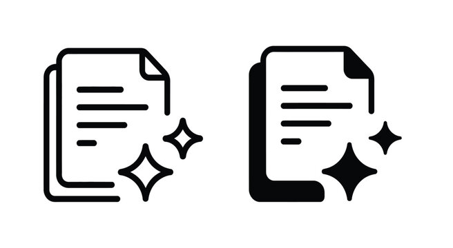 Sparkling document vector icon set showing clean page in linear and silhouette formats.