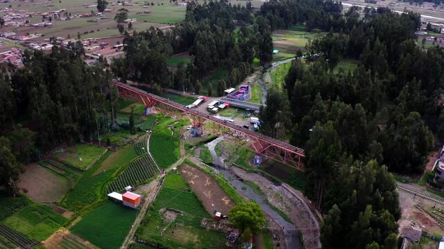 historic metal structure crossing the Chanchas River, in the province of Huancayo, Jun&iacute;n region