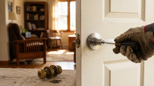 Installing replacement door handle with screwdriver