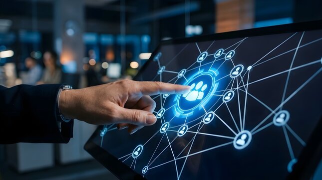 Audience segmentation and customer network targeting concept. Person selecting connected group icon. customer profiling, market segmentation, lead targeting, community reach digital marketing strategy