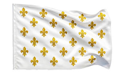 Royal white banner featuring golden fleur de lis pattern isolated on transparent background. © MD