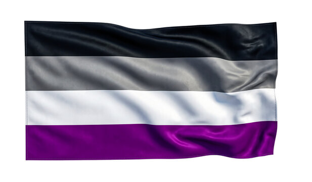 Asexual pride flag waving on isolated transparent background for awareness campaign design.