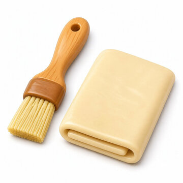 Pastry Brush + Pastry Dough 3d rendering isolated on white background plastic style icon