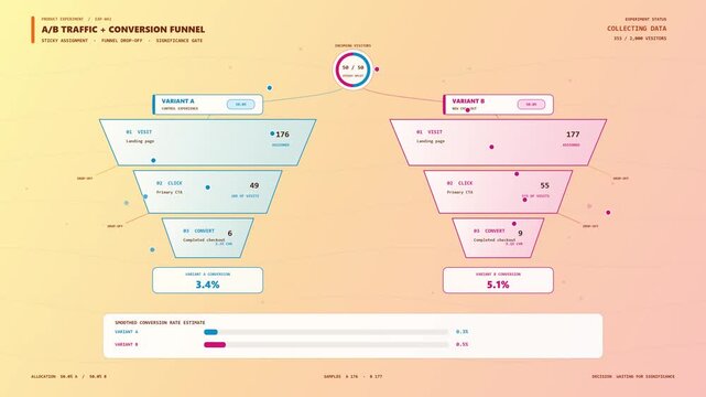 Data visualization of anab conversion funnel with percentage metrics and traffic statistics.