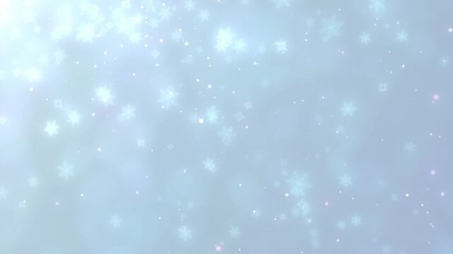 幻想的な光の中を舞い落ちる雪の結晶とパーティクルのループ背景動画 / Looping background video of snowflakes and particles drifting down amidst ethereal light