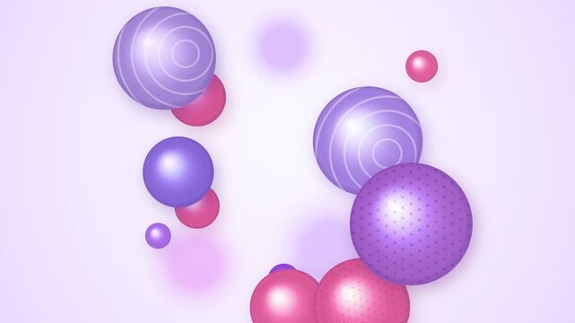Fitness balls floating motion background light purple.
