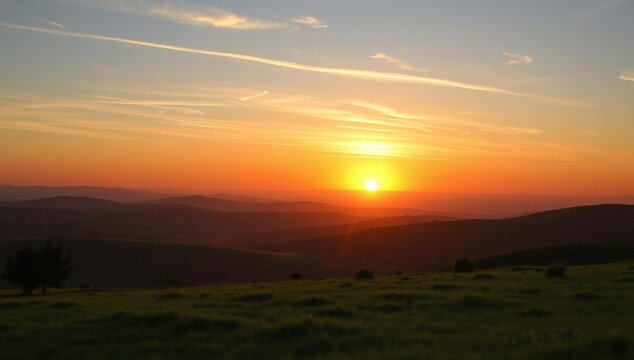 Sunset over rolling hills