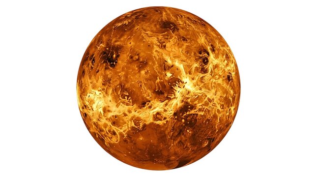 Radar map visualization of Venus surface showing topography and glowing terrain features isolated on white background