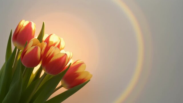 陽光に包まれたチューリップの花束